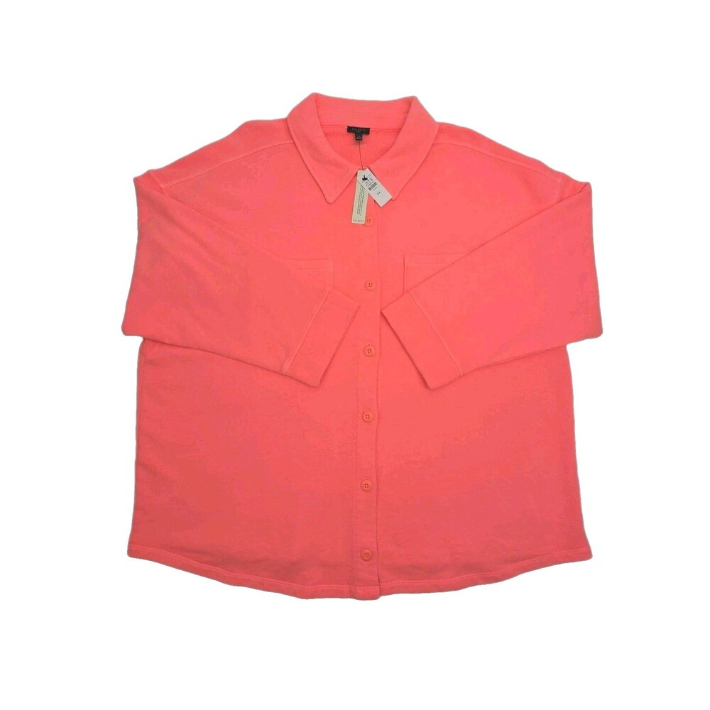 Talbots Shirt French Terry Pink Button Shacket Women Plus 3X Sweatshirt NEW